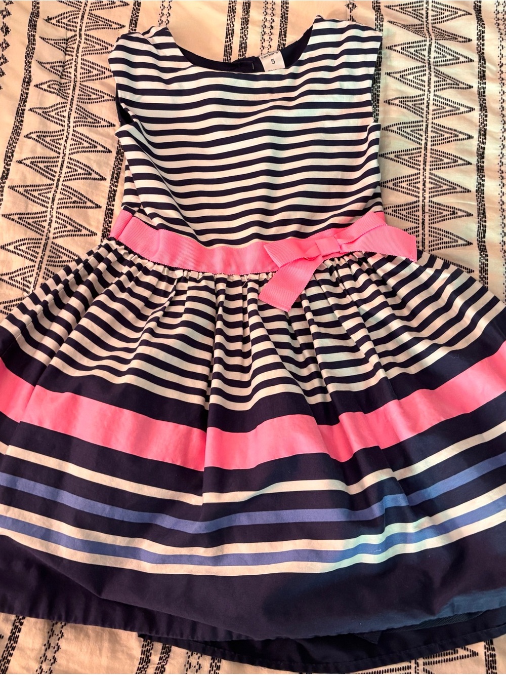Carter's Navy & White Striped Dress with Pink Waist Bow